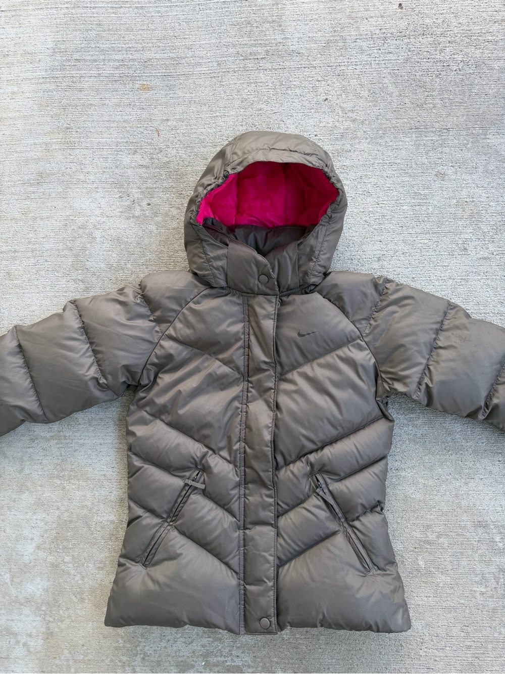 Nike Taupe Down Puffer Jacket Hoodie Pink  Lining Size S